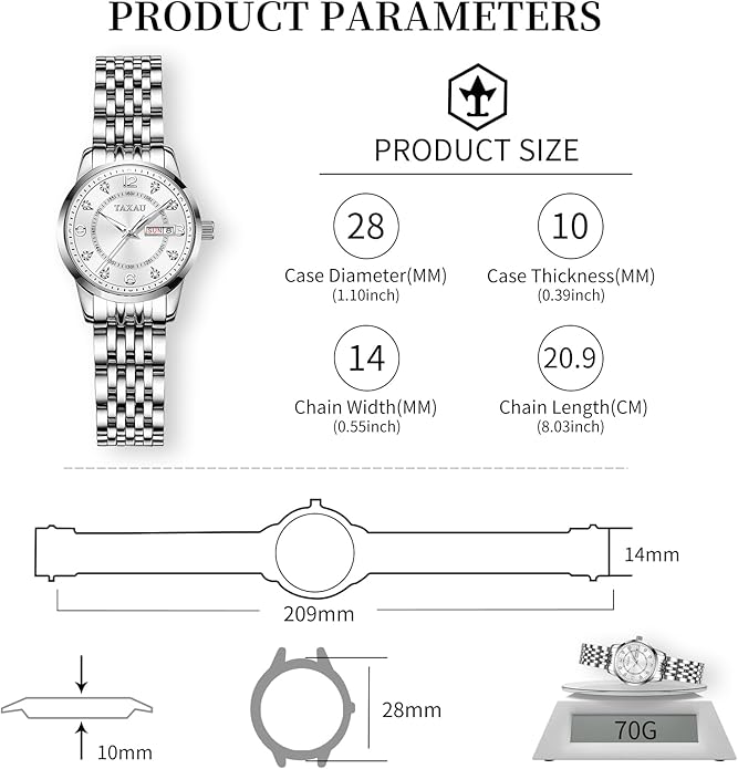 Womens Watch Fashion Dress Waterproof Silver Watches for Women Casual Easy Read Quartz Analog Women's Watch Two Tone Stainless Steel Ladies Watches with Day Date