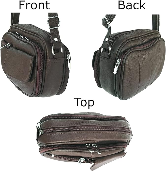 Cowhide Leather Women's Shoulder Purse Small Cross Body Organizer Bag with Many Pockets