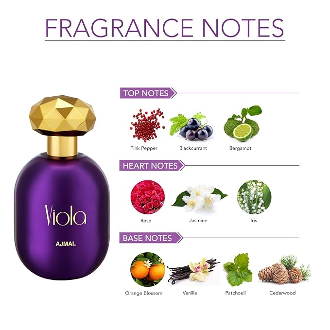 Ajmal Viola Eau De Parfum 2.5 Oz / 75 ML Perfumes For Women | Long Lasting Spicy Fresh Fruity Fragrance - Made in Dubai