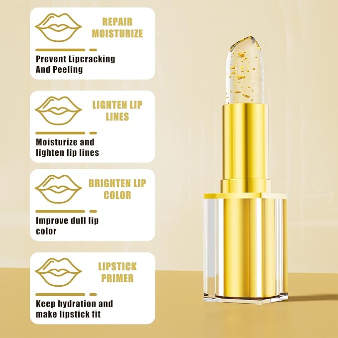 Color Changing Lipstick, Transferproof Gold Crystal Ph Lipstick Color Changing, Clear Lip stick That Changes Color, Nourishing Long Lasting 24 Hours Moisturizing Shine Lip Gloss for Women