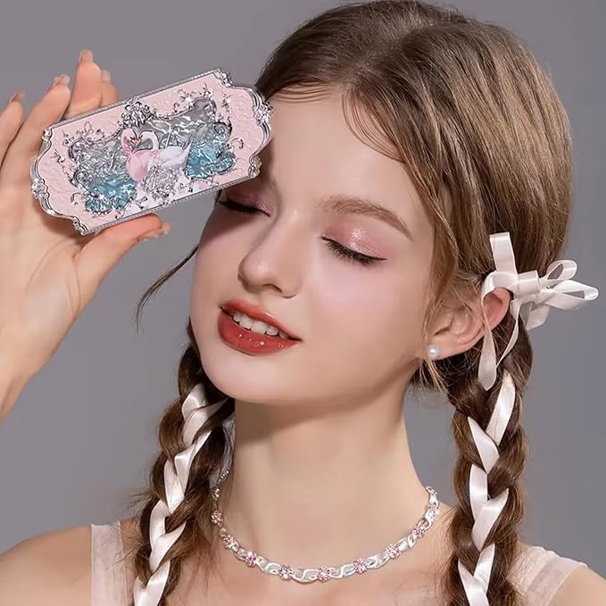 Flower Knows Swan Ballet Six-Color Makeup Palette,Soft Pink Eyeshadow with 4 Matte + 2 Shimmer Shades,Blendable Smooth Cute Eye Makeup,0.23 Oz(03 Pink Swan)