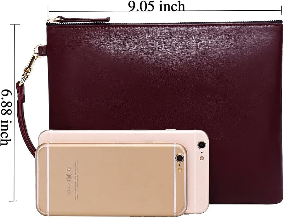 DORIS&JACKY Lambskin Leather Wristlet Clutch Purse for Women Soft Designer Slim Cell Phone Pouch Bag with Detachable Strap