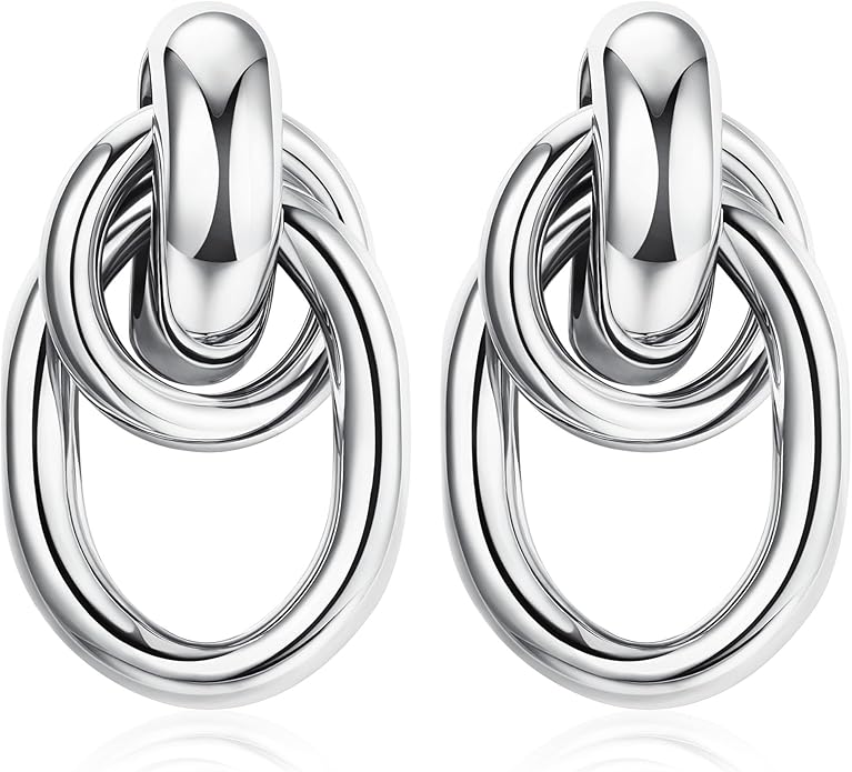 ORAZIO Chunky Gold Plated Knot Earrings for Womens Trendy 925 Silver Statement Lightweight Dangle Drop Hypoallergenic Large Geometric Stud Earring Jewelry for Women