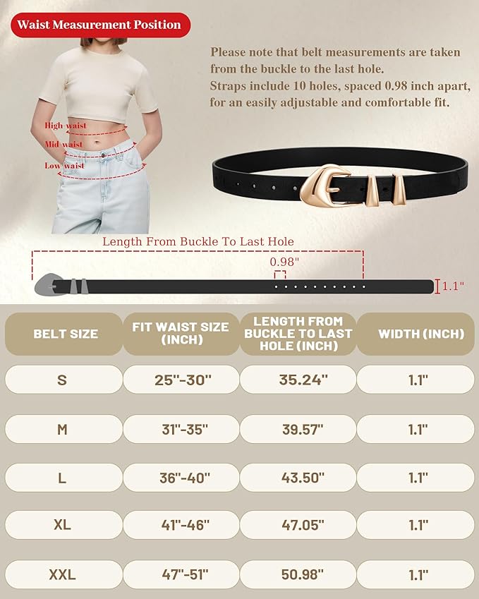 XZQTIVE Women's Leather Belts for Jeans Dress Pants Black Brown Belts for Women Ladies Waist Belts with Gold Buckle
