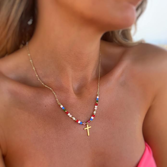 Cross Necklace for Women Trendy - Dainty 18K Real Gold Plated Minimalist Cross Necklace Non Tarnish Waterproof Trendy Cute Simple Small Necklaces Easter Christian Religious Faith Jewelry Gifts