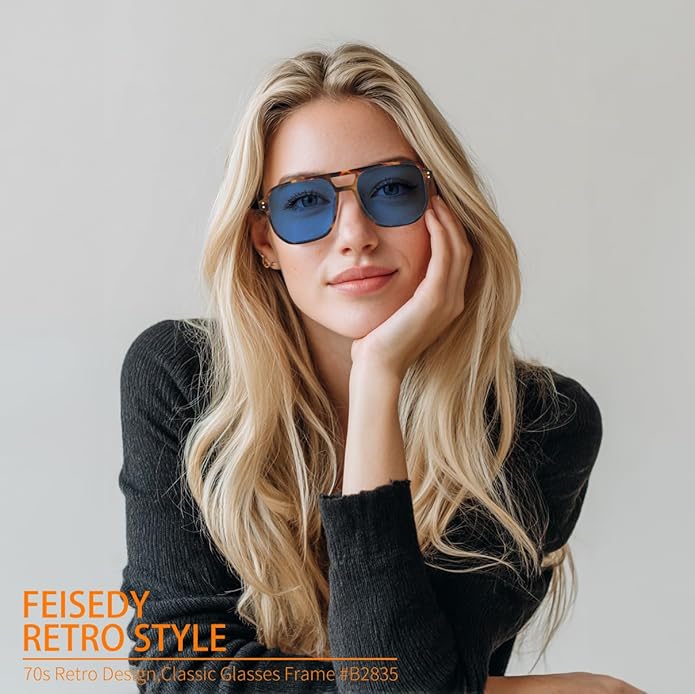 FEISEDY Retro Square Aviator Sunglasses Women Men 70s Vintage Trendy Plastic Frame Sun Glasses B2835