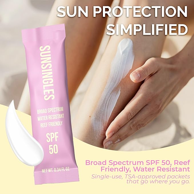 SunSingles Broad Spectrum SPF 50 Travel Size Sunscreen Packets – Water Resistant and Non-Greasy – Oxybenzone & Octinoxate Free – Perfect Party Favors 0.34 Fl Oz (Pack of 10)