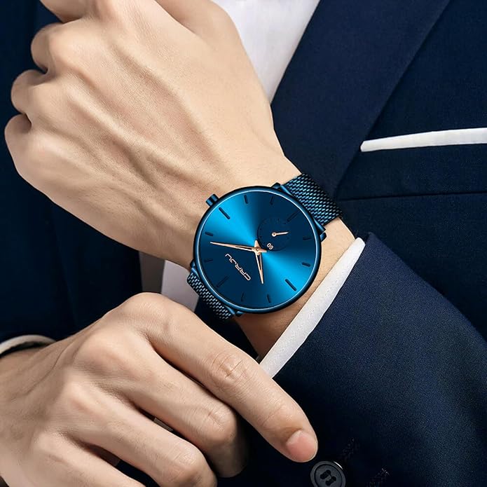 Mens Watches Ultra-Thin Minimalist Waterproof - Fashion Wrist Watch for Men Unisex Dress with Stainless Steel Mesh Band