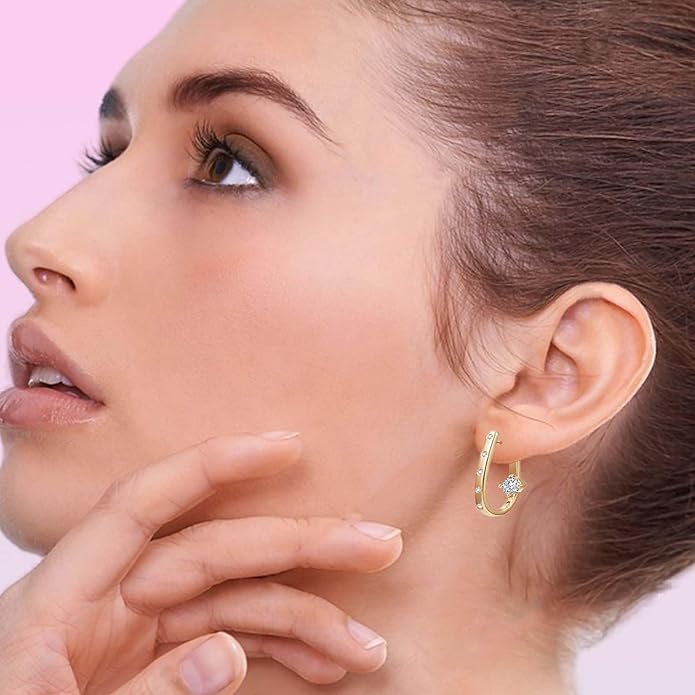 14K Gold Plated Cubic Zirconia Hoop Earrings,Three Row Diamon | Arrows | Double Row of Diamonds Huggie Earrings for Women