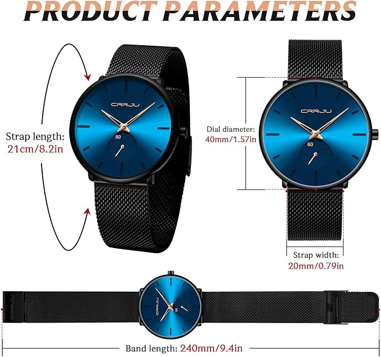 Mens Watches Ultra-Thin Minimalist Waterproof - Fashion Wrist Watch for Men Unisex Dress with Stainless Steel Mesh Band