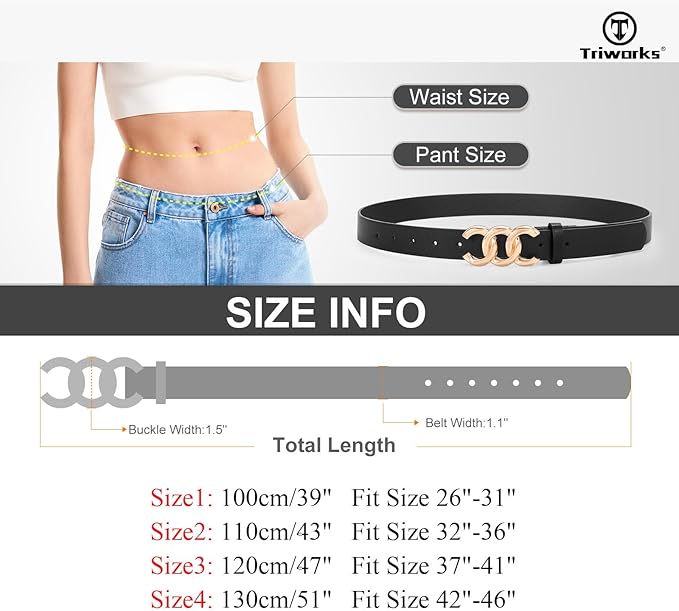 TRIWORKS 3 Pack Women's Belts for Jeans Pants Fashion Waist Belts for Ladies Leather Belts