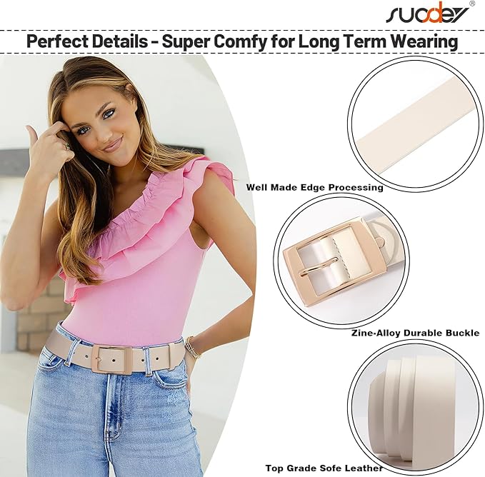 SUOSDEY Fashion Womens Leather Belts,Wide Waist Belt with Pin Buckle for Jeans Pants Dresses,1.5" width