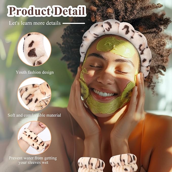 Puffy Spa Headband & Wristband Set – Cute Makeup & Skincare Headband for Washing Face, Soft Toweling Set for Teen Girls, Best Birthday or Gifts for Women