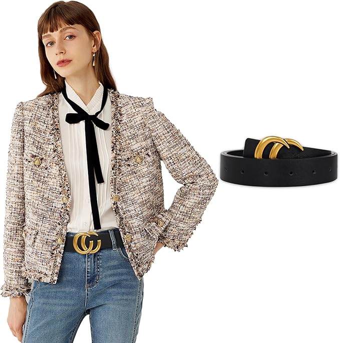 Women's Fashion Classic Metal Buckle Leather Belt with Jeans Dress