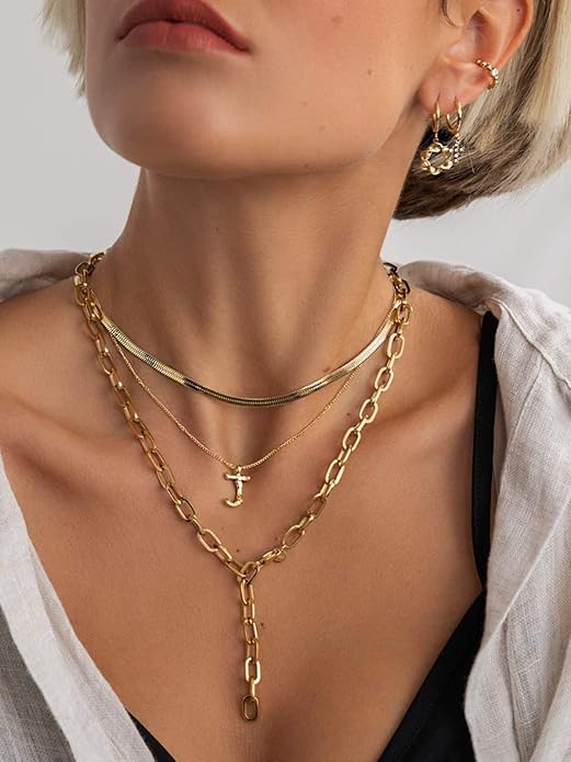 NECOCY 14K Gold Plated Necklaces for Women, Dainty Gold Herringbone Choker Necklace Thin Layered Snake Chain Jewelry for Gifts
