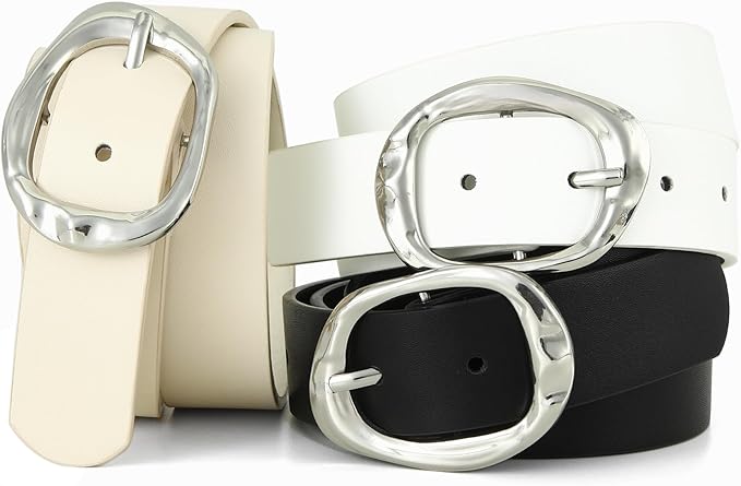 Earnda Leather Belts for Women Casual Fashion Waist Belt with Liquid Shapes Gold Buckle for Jeans Pants Dresses