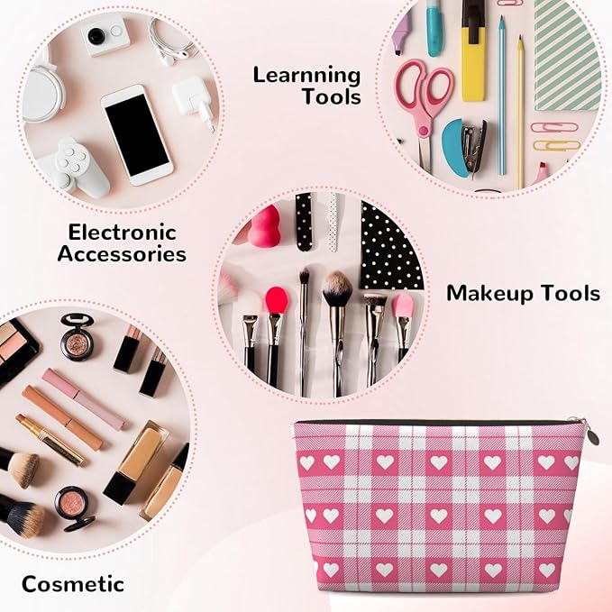 Cute Valentine's Day Hearts Makeup Bag Zipper Pouch Travel Portable Cosmetic Bag Organizer for Women