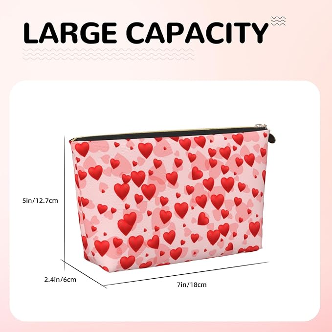 Cute Valentine's Day Hearts Makeup Bag Zipper Pouch Travel Portable Cosmetic Bag Organizer for Women