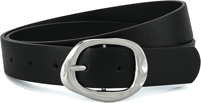 Earnda Leather Belts for Women Casual Fashion Waist Belt with Liquid Shapes Gold Buckle for Jeans Pants Dresses