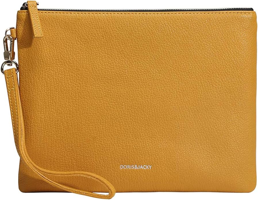 DORIS&JACKY Lambskin Leather Wristlet Clutch Purse for Women Soft Designer Slim Cell Phone Pouch Bag with Detachable Strap