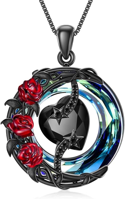 TOUPOP Birthstone Necklace 925 Sterling Silver Moon and Star Pendant with Blue Crystal Celtic Moon Jewelry Birthday Valentines Day Gifts for Women Mom Wife Her