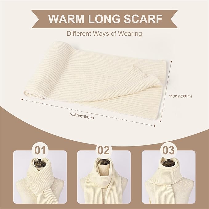 Womens Winter Beanie Hat Scarf Touchscreen Gloves Set Knit Warm Skull Caps Long Neck Scarves for Women Men