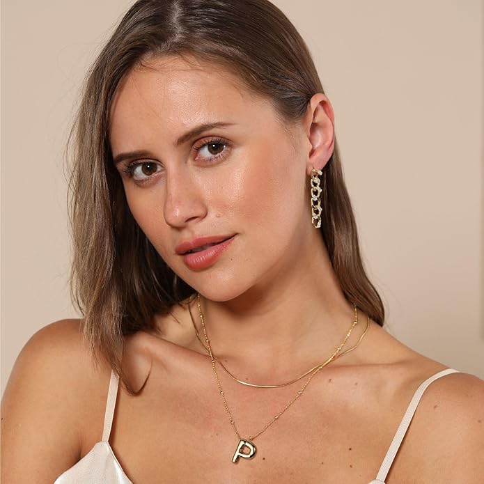 LUCA SMITH Initial Necklaces for Women, Dainty Balloon Bubble Letter, Name Letter Alphabet Pendant Layered Choker Chain Jewelry Gift