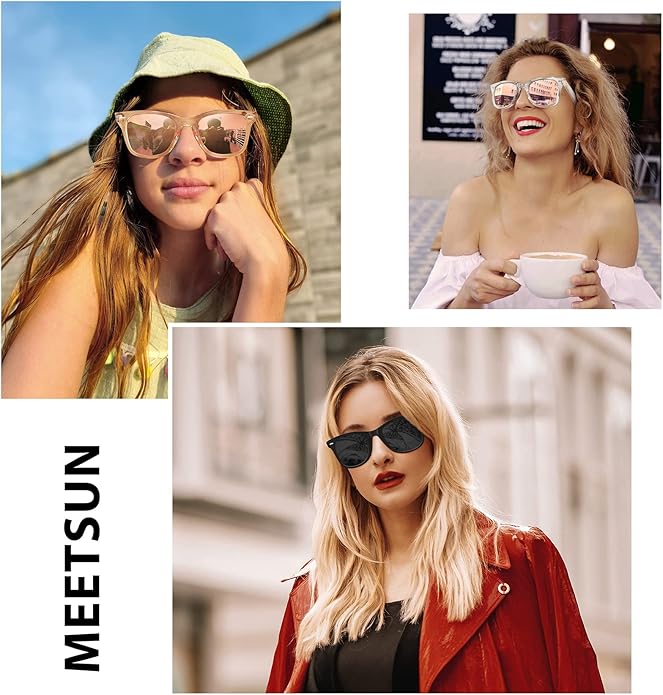 MEETSUN Retro Polarized Sunglasses for Women Men Classic Mirror Lens Driving Trendy Sun Glasses UV Protection (3 Pack)