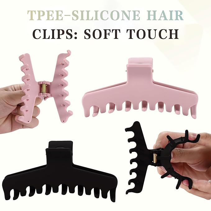 4Pcs Cloud Claw Clips for Women, 4.3 Inch Non-Slip Strong Hold Hair Claws, Unbreakable & Durable TPEE-Silicone Blend, Large Bendable Cozy Hair Clip for Thin/Thick/Curly Hair, All-Day Comfort