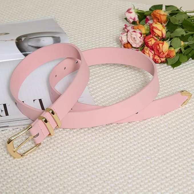VATAN Women Leather Belt for Jeans Dresses Pants Fashion Ladies Casual Waist Belt with Gold Buckle