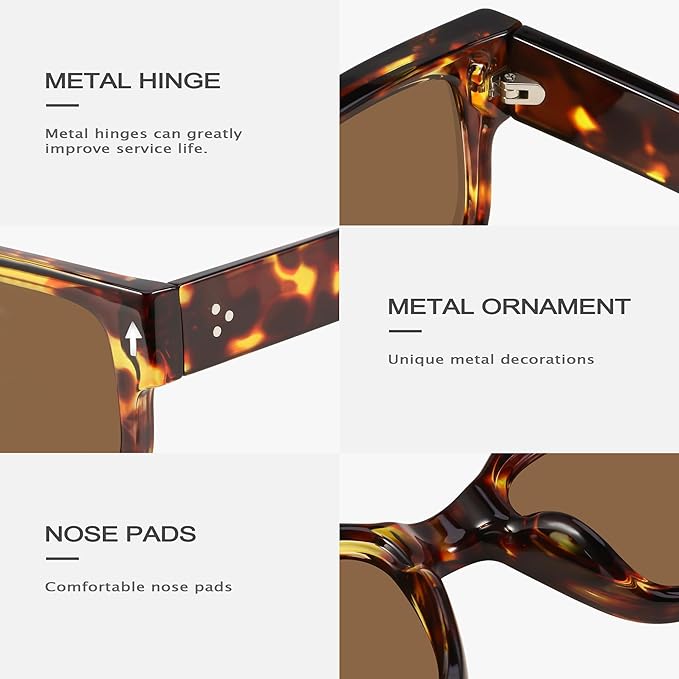 YDAOWKN Square Frame Sunglasses for Women Men Trendy Chunky Rectangle Sun Glasses Black Shades UV400 Protection