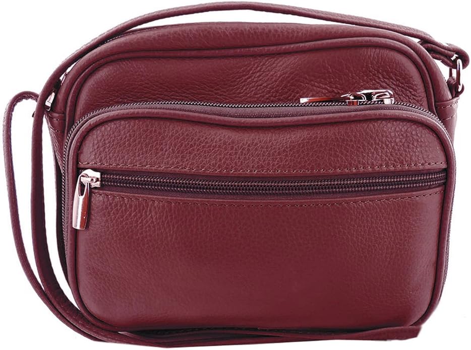Cowhide Leather Women's Shoulder Purse Small Cross Body Organizer Bag with Many Pockets