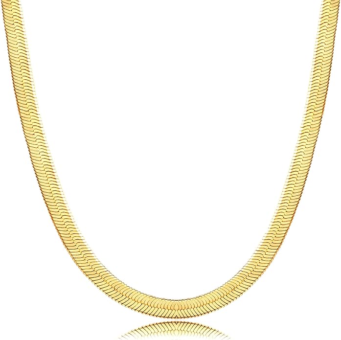 NECOCY 14K Gold Plated Necklaces for Women, Dainty Gold Herringbone Choker Necklace Thin Layered Snake Chain Jewelry for Gifts