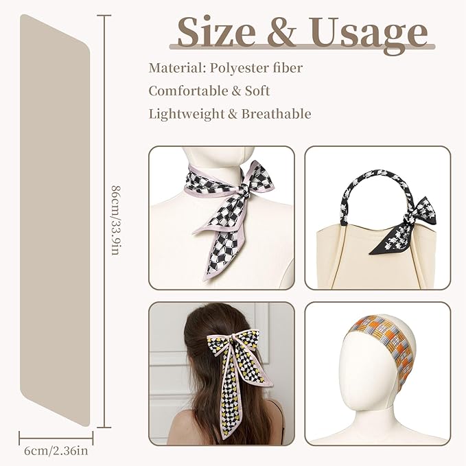 4 Pack Purse Scarf Handbags Skinny Twill Hair Scarves Narrow Neck Scarf Band Women Fashion Accessories Bag Charms