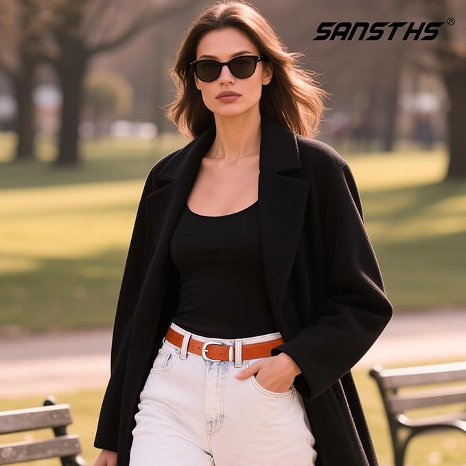 SANSTHS Womens Belt for Jeans Pants Dresses with Alloy Buckle, Floral Print Belt for Women with Unique Print Design