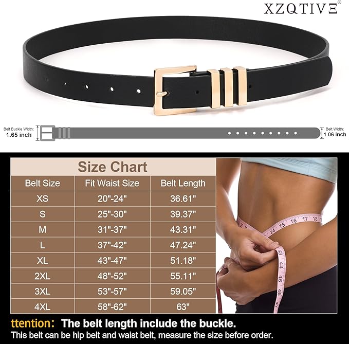 XZQTIVE Plus Size Women's Leather Belts for Jeans Pants Dress Fashion Ladies Waist Belt with Square Gold Buckle