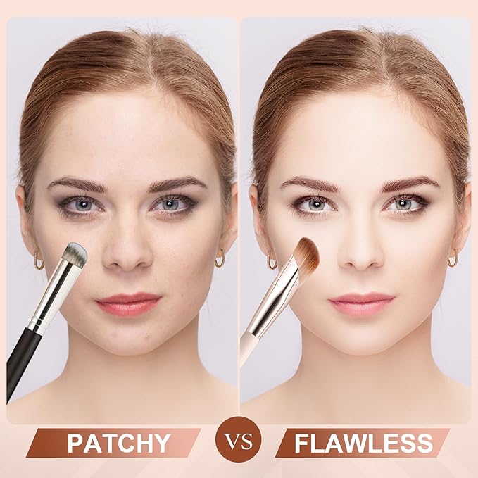 Angled Foundation Brush and Under Eye Concealer Brush, 2 piece Foundation Brush for Liquid Makeup, Cream, Stick Concealer Foundation Nose Contour Eyeshadow Blending