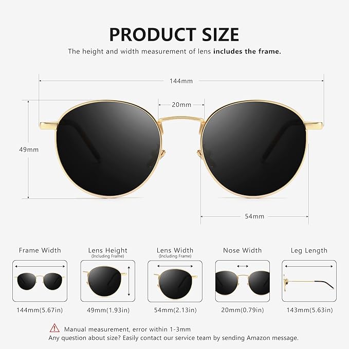 SUNGAIT Ponderable Metal Round Sunglasses for Men Women Classic Vintage Polarized Circle Sun Glasses