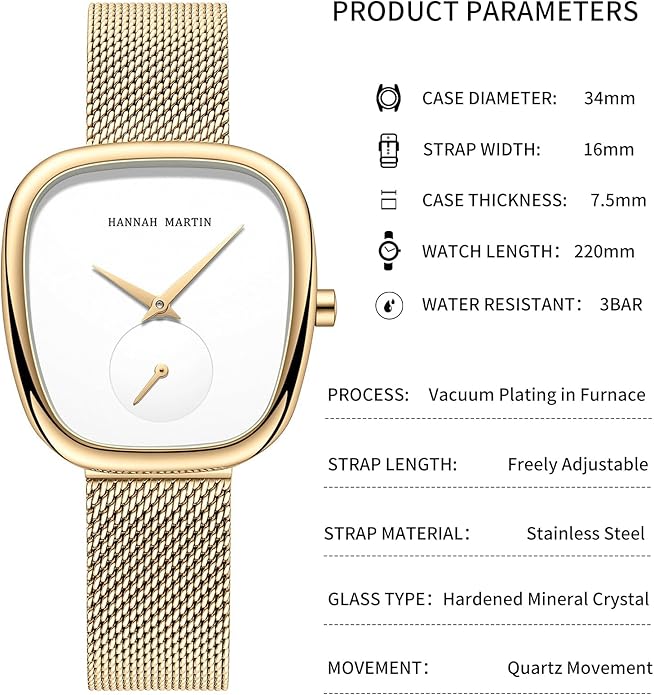 HANNAH MARTIN Watches for Women Waterproof Ladies Analog Quartz Wrist Watches Stainless Steel Band Fashion Dainty Female Watch Luxury Bracelet Diamond