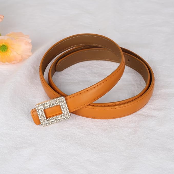 Women's Fashion Classic Metal Buckle Leather Belt with Jeans Dress