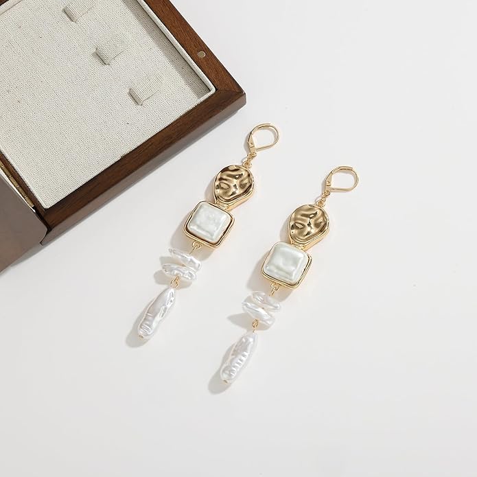 Statement Pearl Dangle Earrings,Gold and Large Pearl,Luxury Chandelier Organic Style Earrings