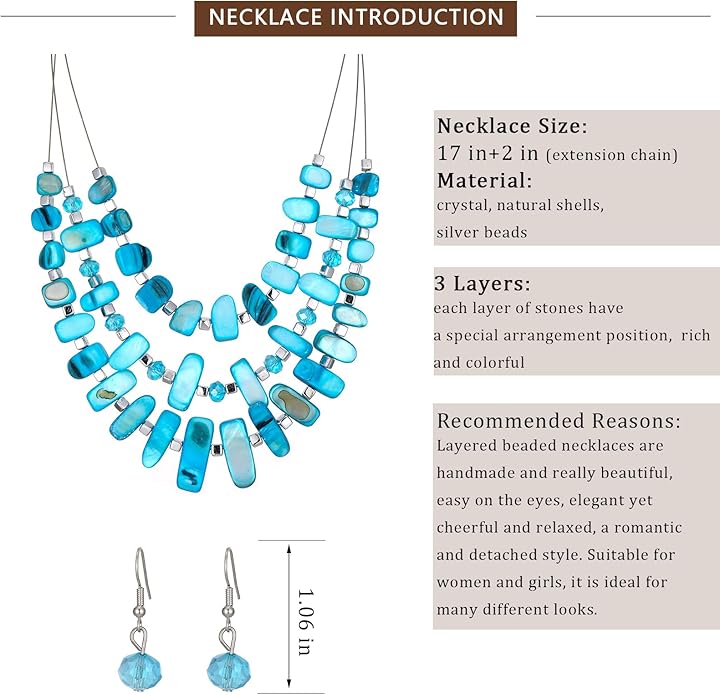 3 Layered Chunky Statement Necklace for Women Beaded Strand Necklaces with Earring Fashion Costumes Collar Necklace Jewelry Sets Gifts for Women