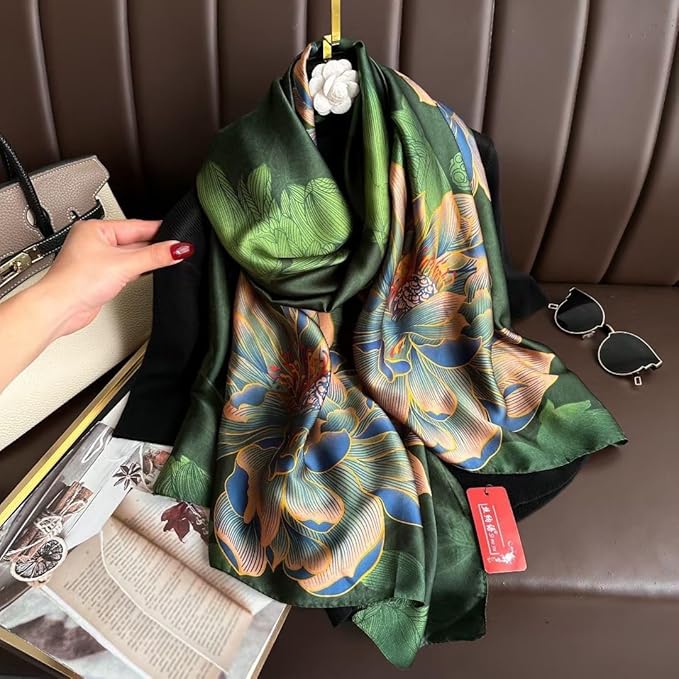 YOUR SMILE Large Mulberry Silk Feeling Long Stain Scarf Lightweight Sunscreen Shawls Wraps for Women