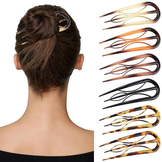 6 PCS French Hair Pins for Women - Large U-Shaped Hair Forks with Internal Teeth, Strong Hold for Thick & Thin Hair, Effortless French Twists, Updos, Buns & Chignons, Hairstyle Accessories