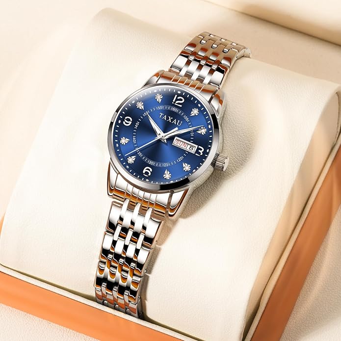 Gold Silver Two Tone Women Stainless Steel Watch Small Wrist ElegantDress Watch for Women Fashion Luxury Waterproof Day Date Analog Quartz Ladies Watches