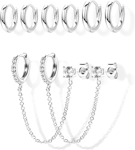 Small Gold Huggie Hoop Earrings Set for Women Men Hypoallergenic 14K Plated Stack Cartilage Earrings, Multiple Piercing Lightweight Mini Thin Cute Dainty Trendy Jewelry Set Christmas Gifts for Women