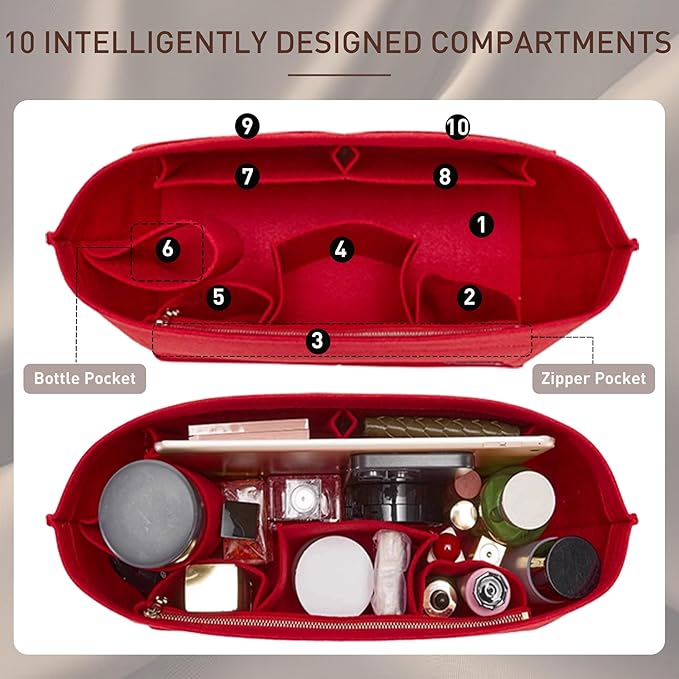 Doxo Purse Organizer Insert Handbag&Tote Felt Bag Fits for Speedy 35 and Neverfull MM Red