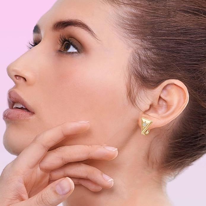 14K Gold Plated Cubic Zirconia Hoop Earrings,Three Row Diamon | Arrows | Double Row of Diamonds Huggie Earrings for Women