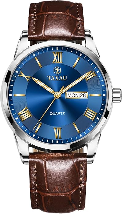 Leather Band Mens Watches with Day Date Quartz Analog Large Face Classic Watch Roman Numerals Dress Luminous Rlojes para Hombres