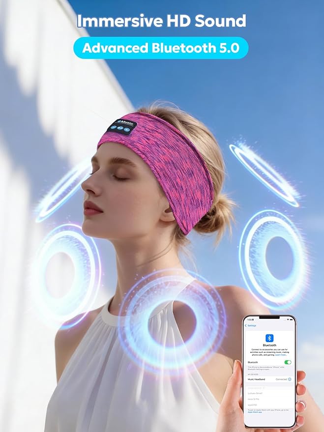 Bluetooth Headband Headphones, Sleep Headphones for Side Sleepers & Sports, Washable & Wireless Music Headband with Secure Fit for Running, Workout, Gym, Yoga - Great Gift